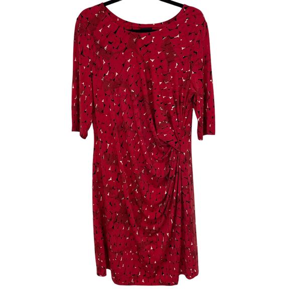 NIC + ZOE Red Multicolor Stony Path Draped Printed Elbow Sleeve Dress Womens XL - Picture 2 of 7